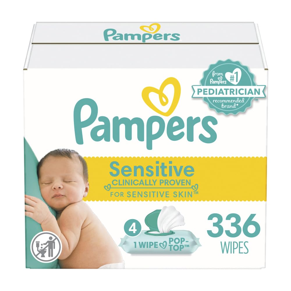 Pampers Sensitive Baby Wipes - 336 Count, Water Based, Hypoallergenic and Unscented (Packaging May Vary)